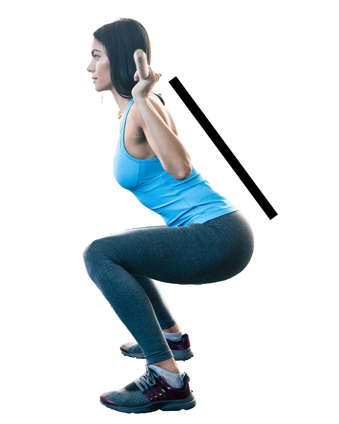 female athlete showing a neutral spine during barbell back squats